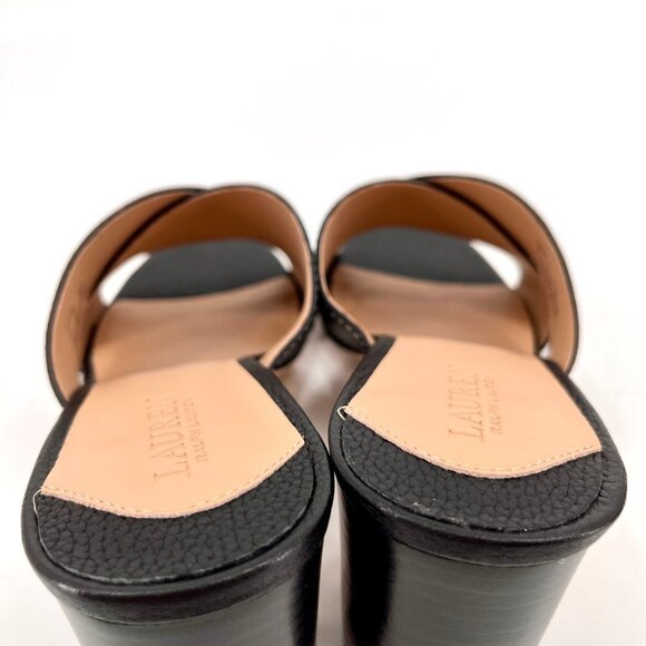 Lauren Ralph Lauren Freddi Black Leather Slip-On Heels Size 8 B Tumbled Leather - Picture 9 of 15